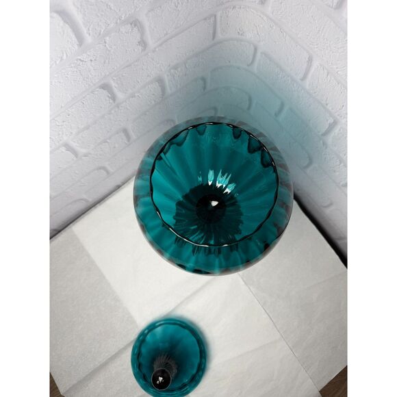 Vintage Empoli Glass Teal Peacock Blue Circus Tent Apothecary Jar - Picture 5 of 9